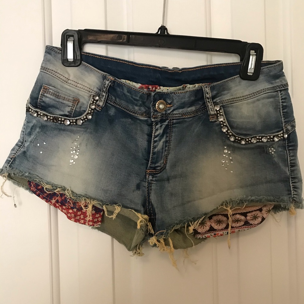 Distressed Stretch Denim Shorts
